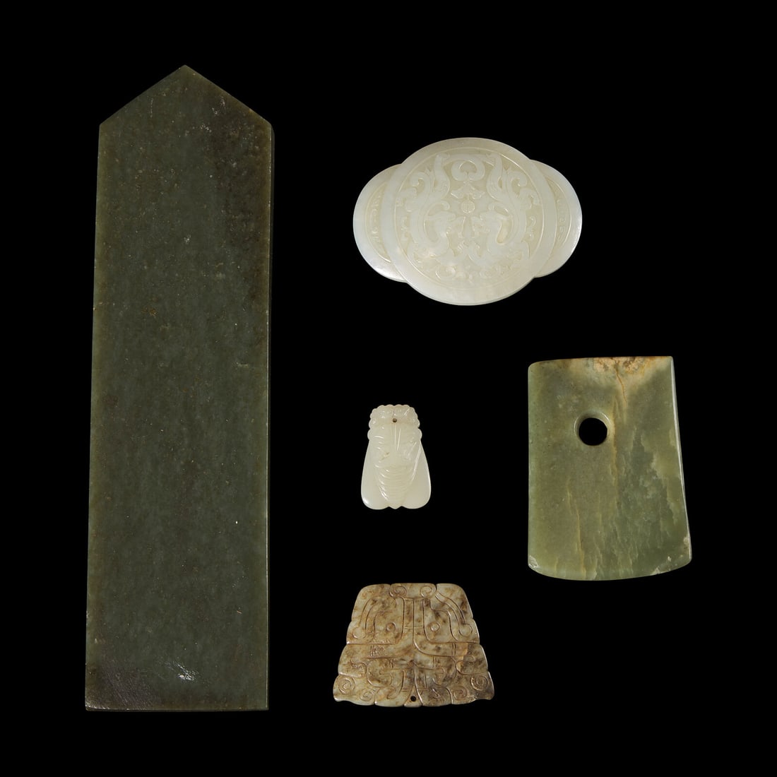 A Group of Five Assorted Chinese Jade Objects, 19th-20th Century (1 of 2)