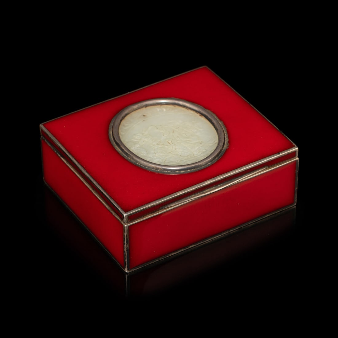 A Chinese White Jade Plaque Inset Wood Hinged Box (1 of 5)