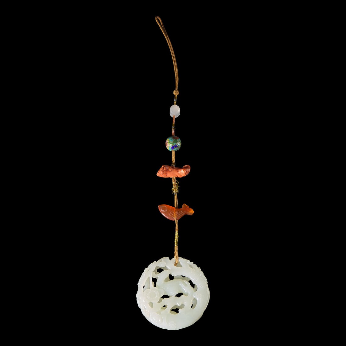 A Chinese White Jade Reticulated 'Phoenix' Pendant (1 of 2)