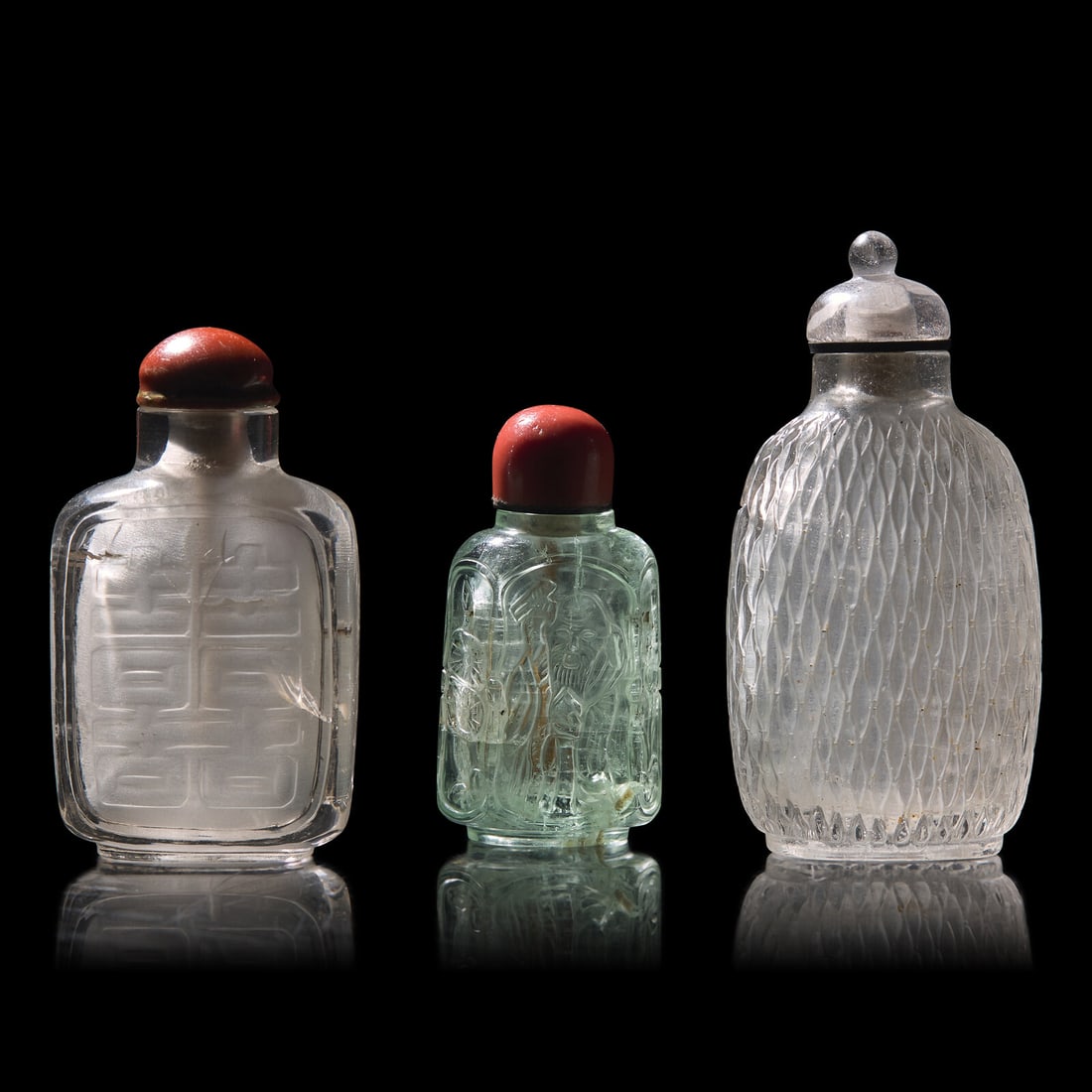 Three Chinese Carved Semiprecious Stone Snuff Bottles, 19th-Early 20th Century (1 of 3)