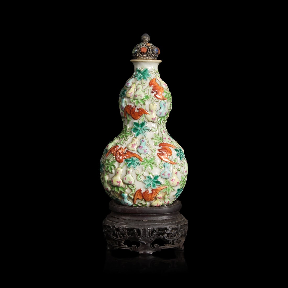 An Unusual Chinese Molded Porcelain "Bats and Gourds" Large Snuff Bottle, First Half 19th Century (1 of 4)