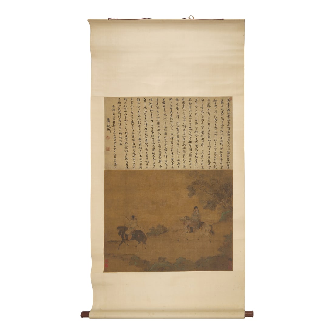 After Zhao Mengfu (Chinese, 1254-1322): After Zhao Mengfu (Chinese, 1254-1322) 赵孟頫（款） 19th Century Equestrians Ink and color on paper, hanging scroll. 赵孟頫（款）