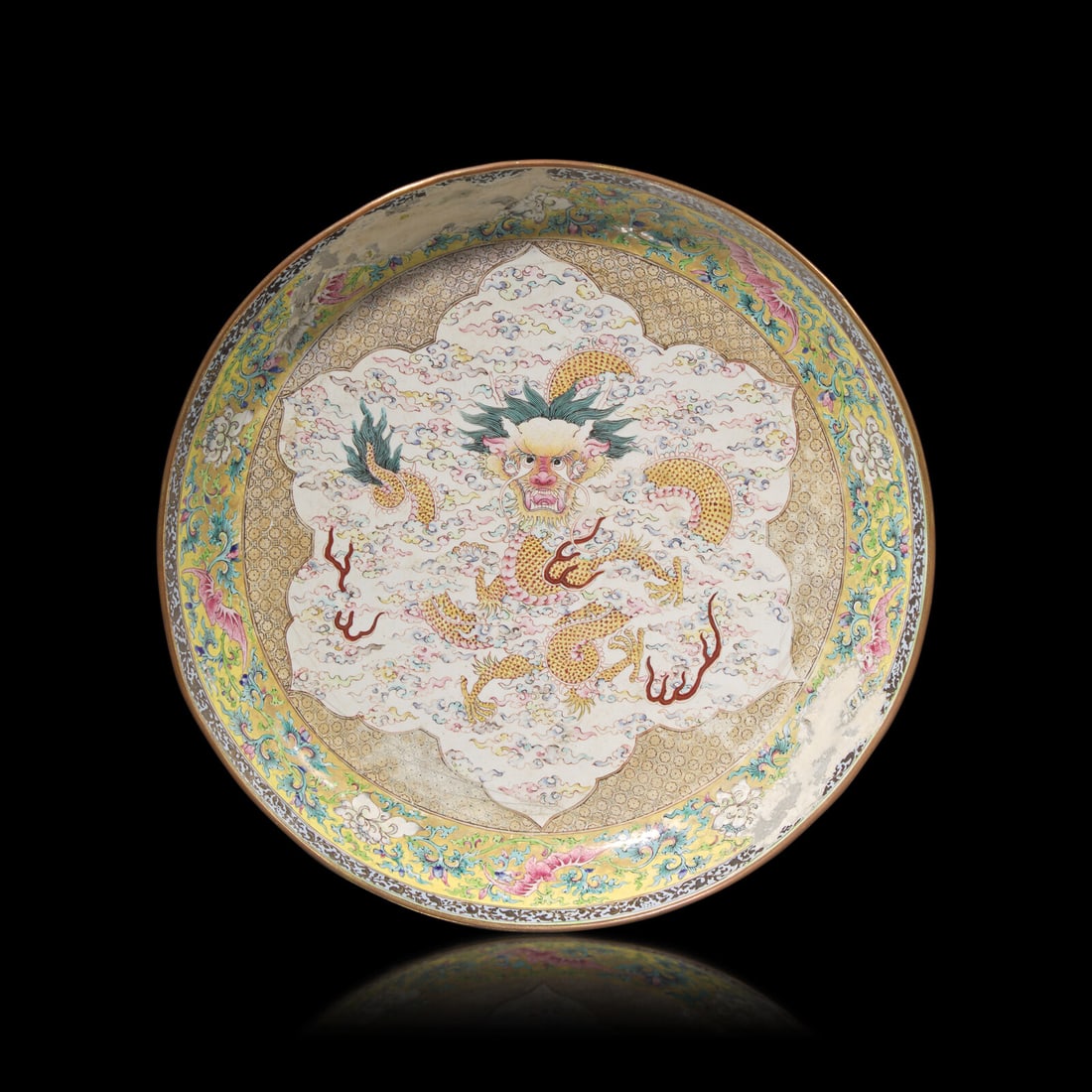 A Finely Decorated Chinese Enameled Copper "Dragons" Dish, 18th Century (1 of 2)