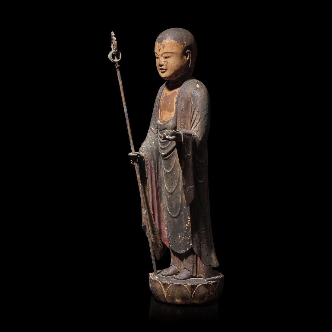 A Japanese Lacquered and Painted Wood Figure of Jizo Bosatsu, Edo Period or Earlier (1 of 4)