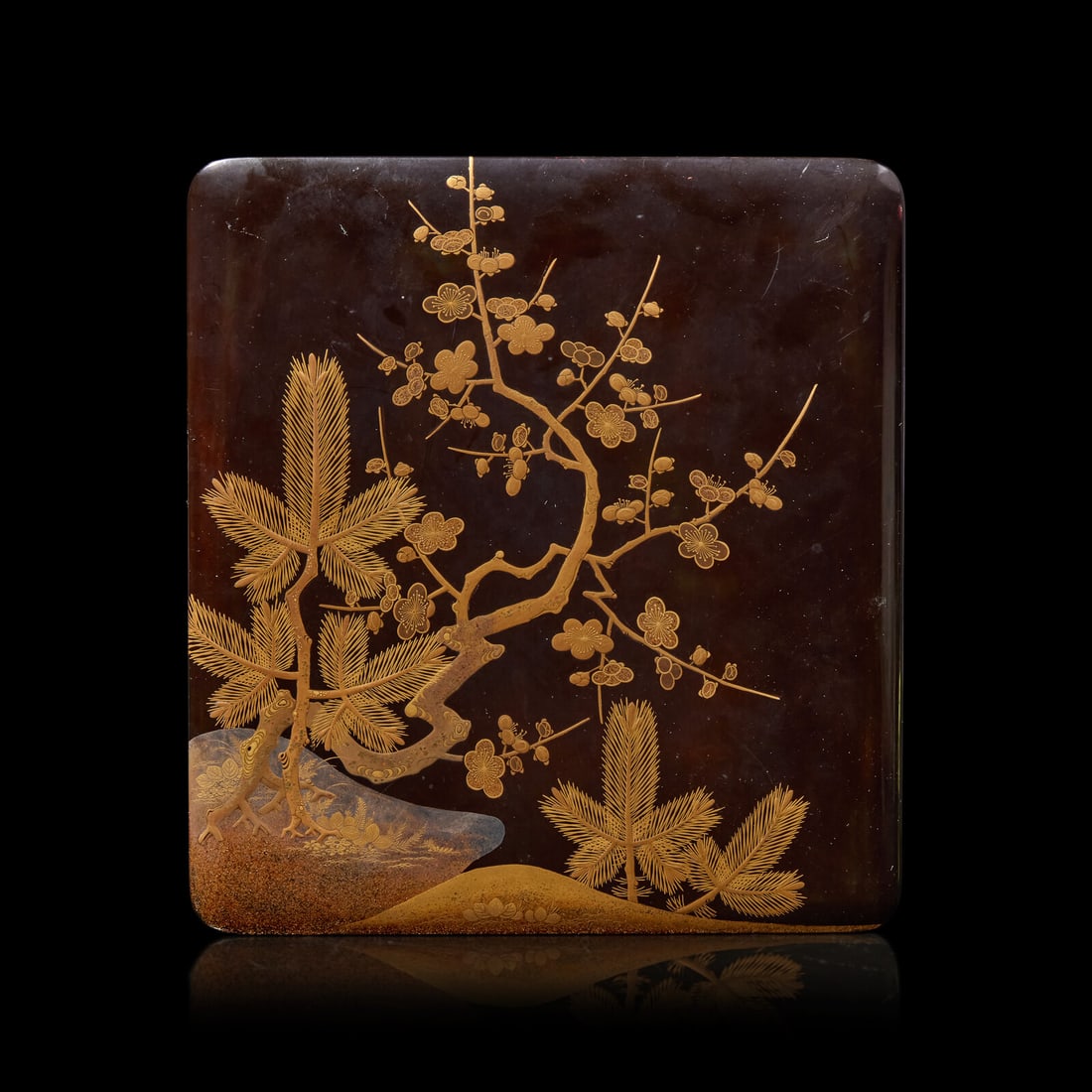 A Japanese Gilt-Decorated Lacquer "Prunus and Pine" Stationery Box, Late Edo to Meiji Period (1 of 2)