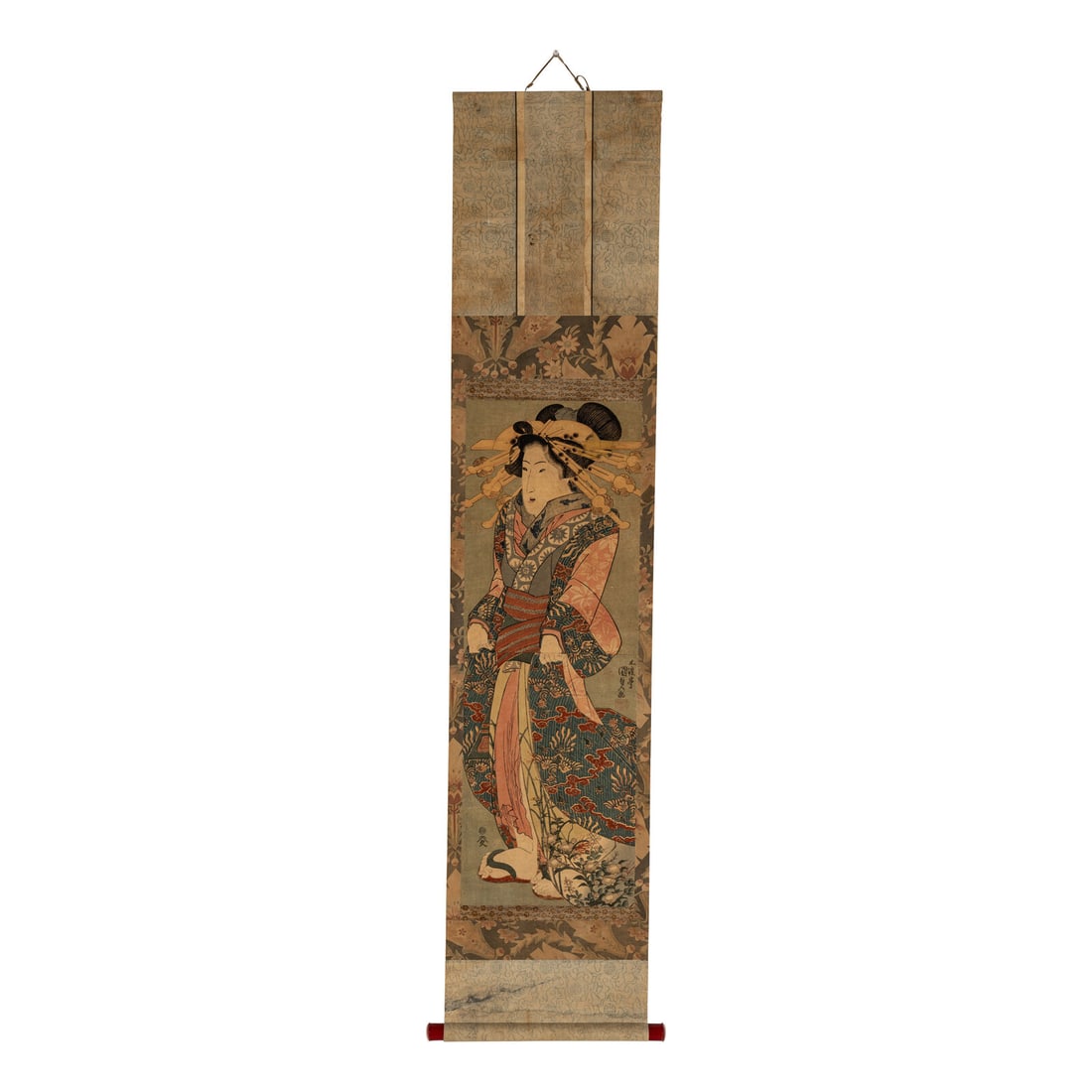 A Japanese Woodblock Print of a Geisha Mounted as a Hanging Scroll, Early 20th Century (1 of 2)