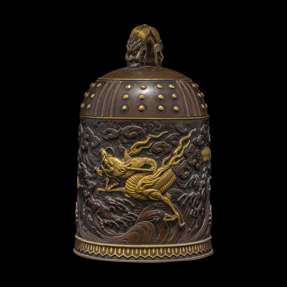 Inoue of Kyoto, A Japanese Parcel Gilt and Patinated Bronze Bell-Form Covered Jar, Meiji Period (1 of 8)