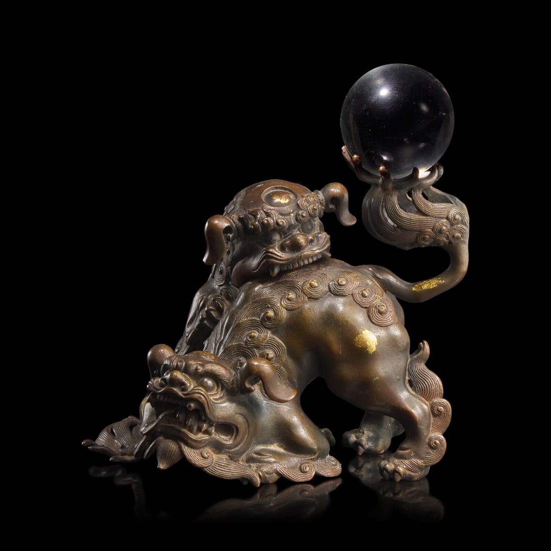 A Japanese Patinated Copper Alloy "Shishis" Koro With Crystal Ball, Omine, Meiji Period (1 of 5)