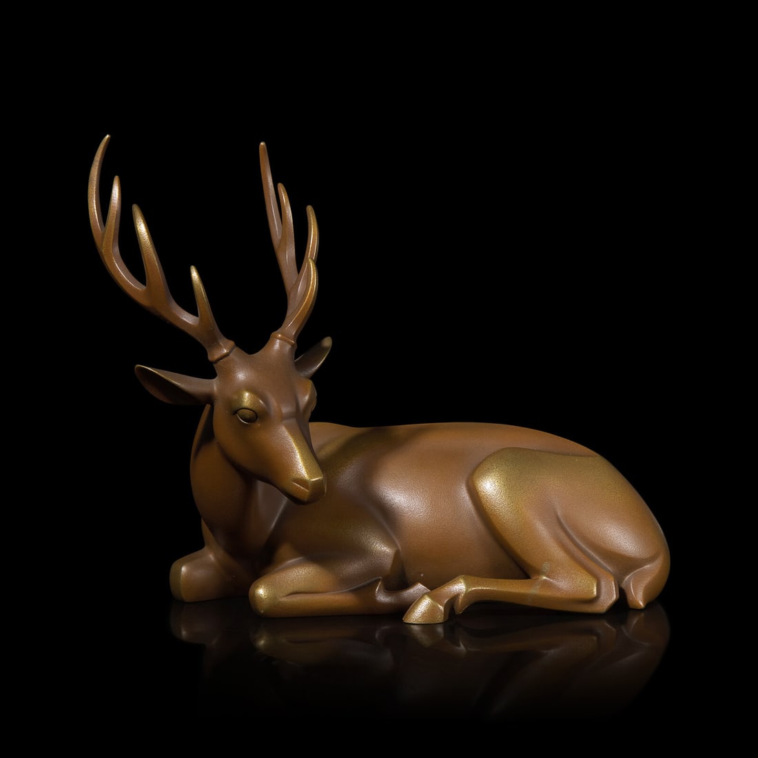 A Japanese Patinated Bronze Figure of a Recumbent Deer, Showa Period (1 of 4)