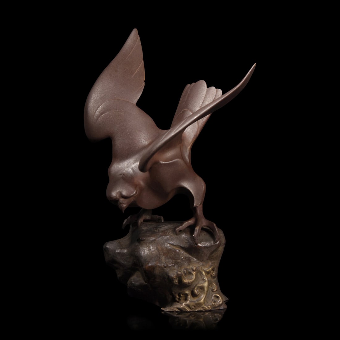 A Japanese Patinated Bronze Figure of a Falcon, Showa Period (1 of 3)