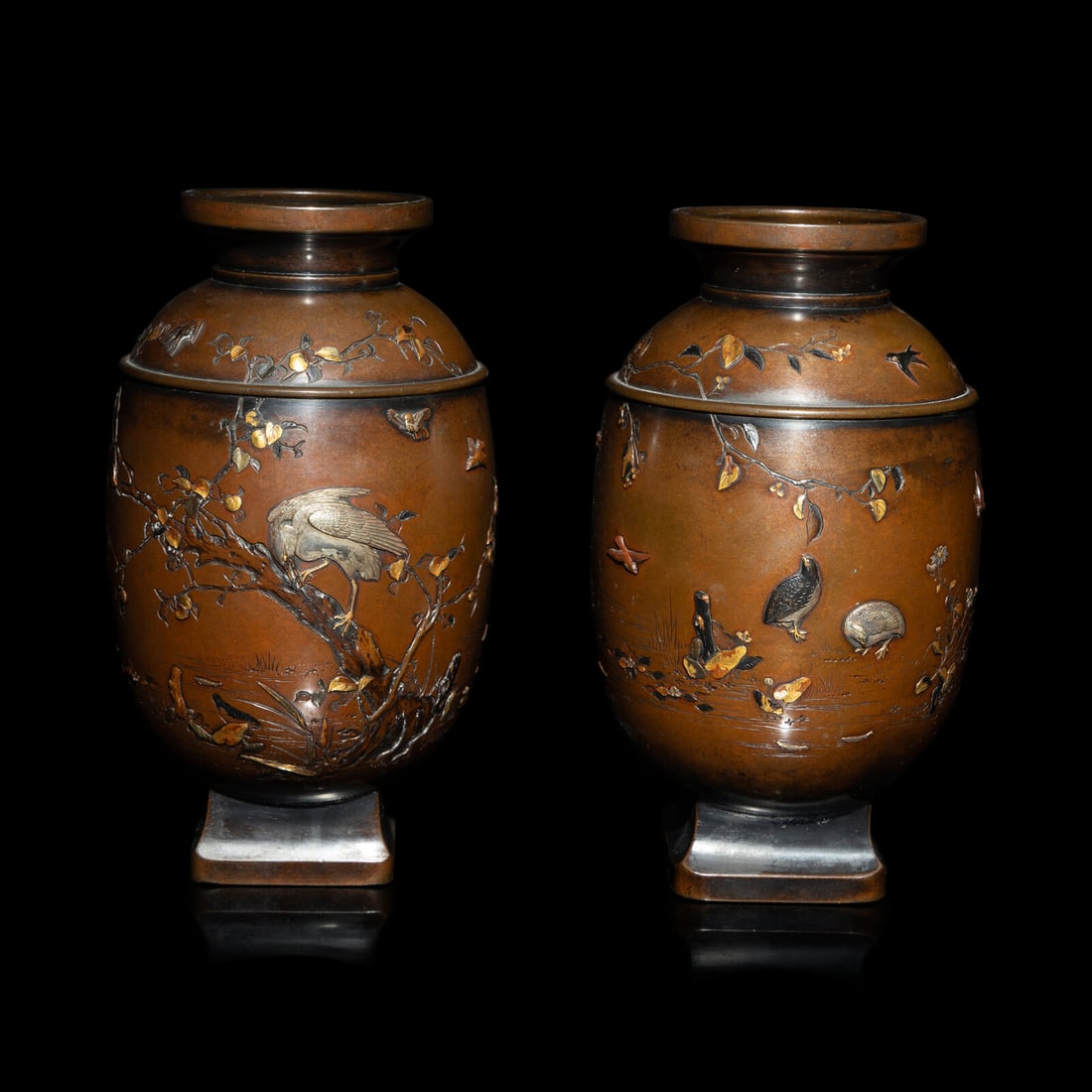 A Pair of Japanese Mixed Metal Vases, Miyabe Atsuyoshi, Late Meiji Period (1 of 4)
