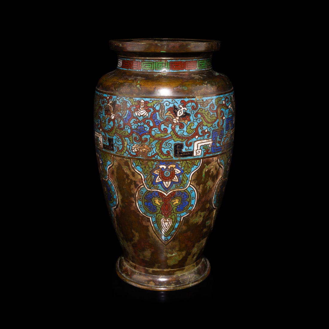 A Japanese Archaic Style Cloisonné Enamel and Bronze Vase, 19th Century: A Japanese Archaic Style Cloisonné Enamel and Bronze Vase, 19th Century 十九世紀 日本銅胎掐絲琺琅仿古大&#