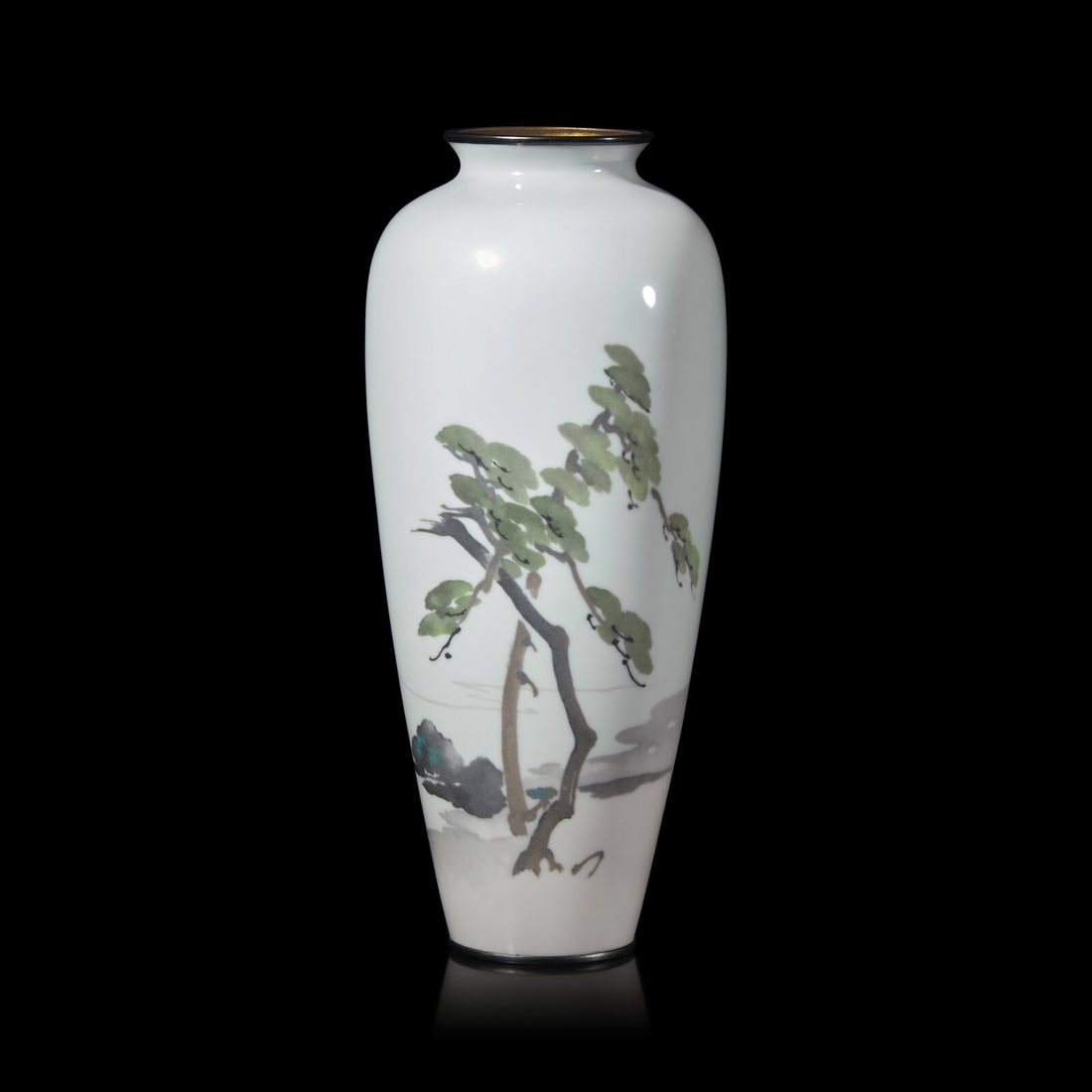 A Japanese Cloisonné Enamel "Landscape" Vase, Ando, Taisho/Showa Period (1 of 3)