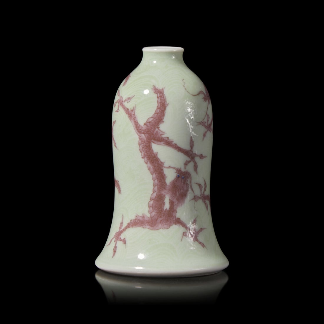 A Japanese Underglaze Red-Decorated "Dragons" Cabinet Vase, Makuzu Kozan: A Japanese Underglaze Red-Decorated "Dragons" Cabinet Vase, Makuzu Kozan Decorated with three soaring dragons among crashing waves, the underside bears a six-character Makuzu Kozan mark. Height 3 7/8 