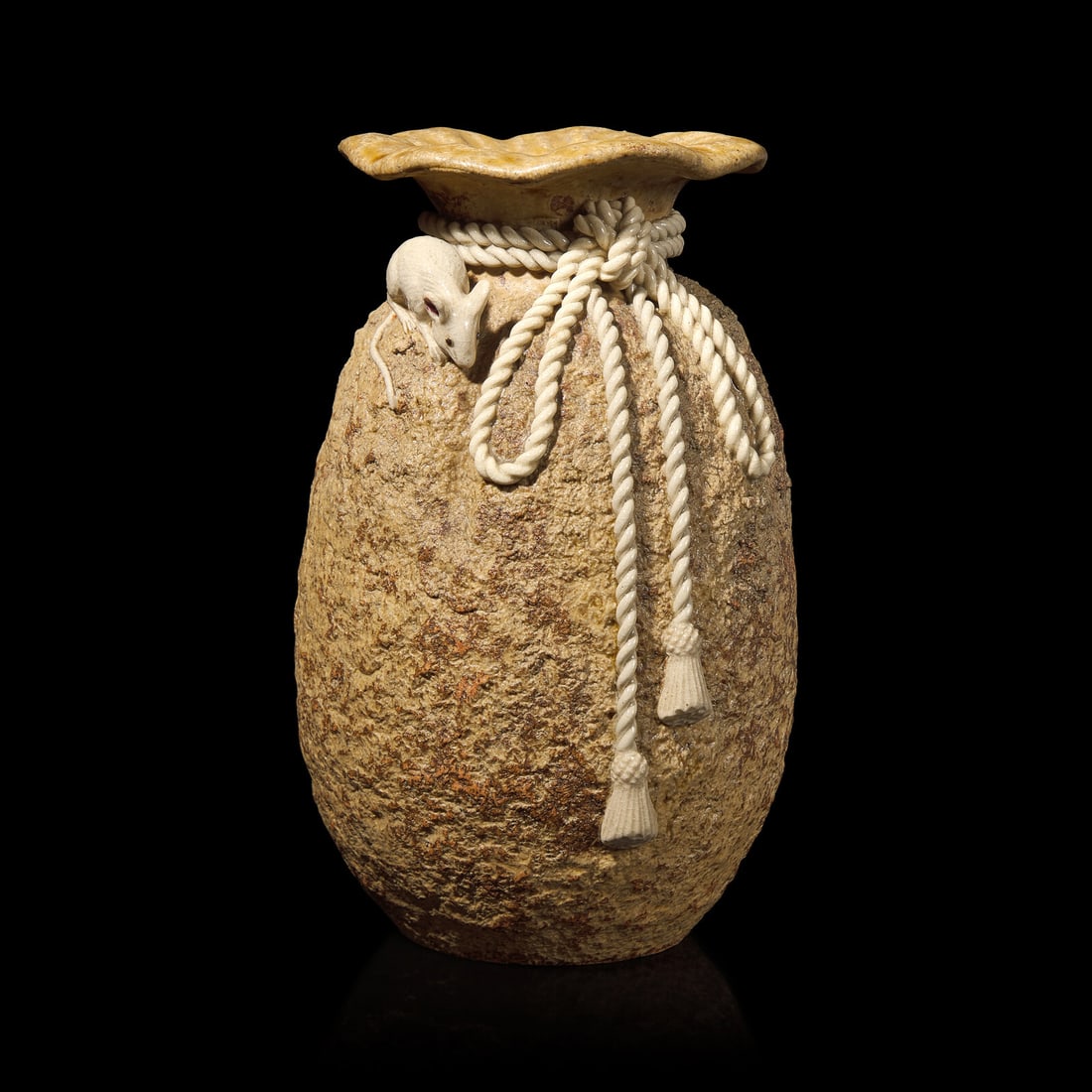 A Japanese Studio Ceramic "Mouse and Sack" Vase, Meiji/Taisho Period (1 of 2)