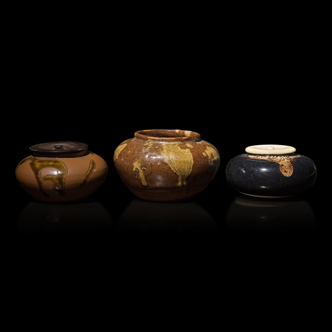 Three Japanese Compressed Globular Tea Caddies, Chaire, 17th/18th Century and Later (1 of 3)