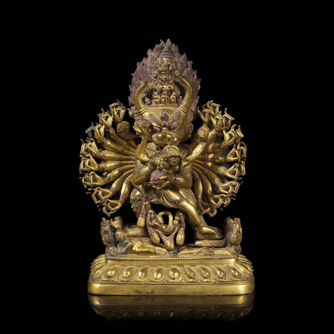 A Tibetan Gilt Bronze Figure of Yamantaka and Consort, 19th/20th Century (1 of 3)