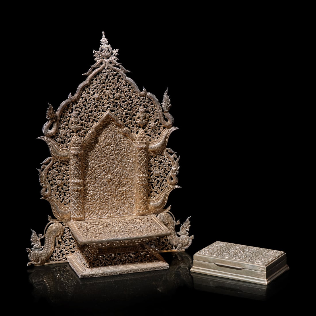 A Thai Silver Shrine and a Cigarette Box, 20th Century (1 of 2)