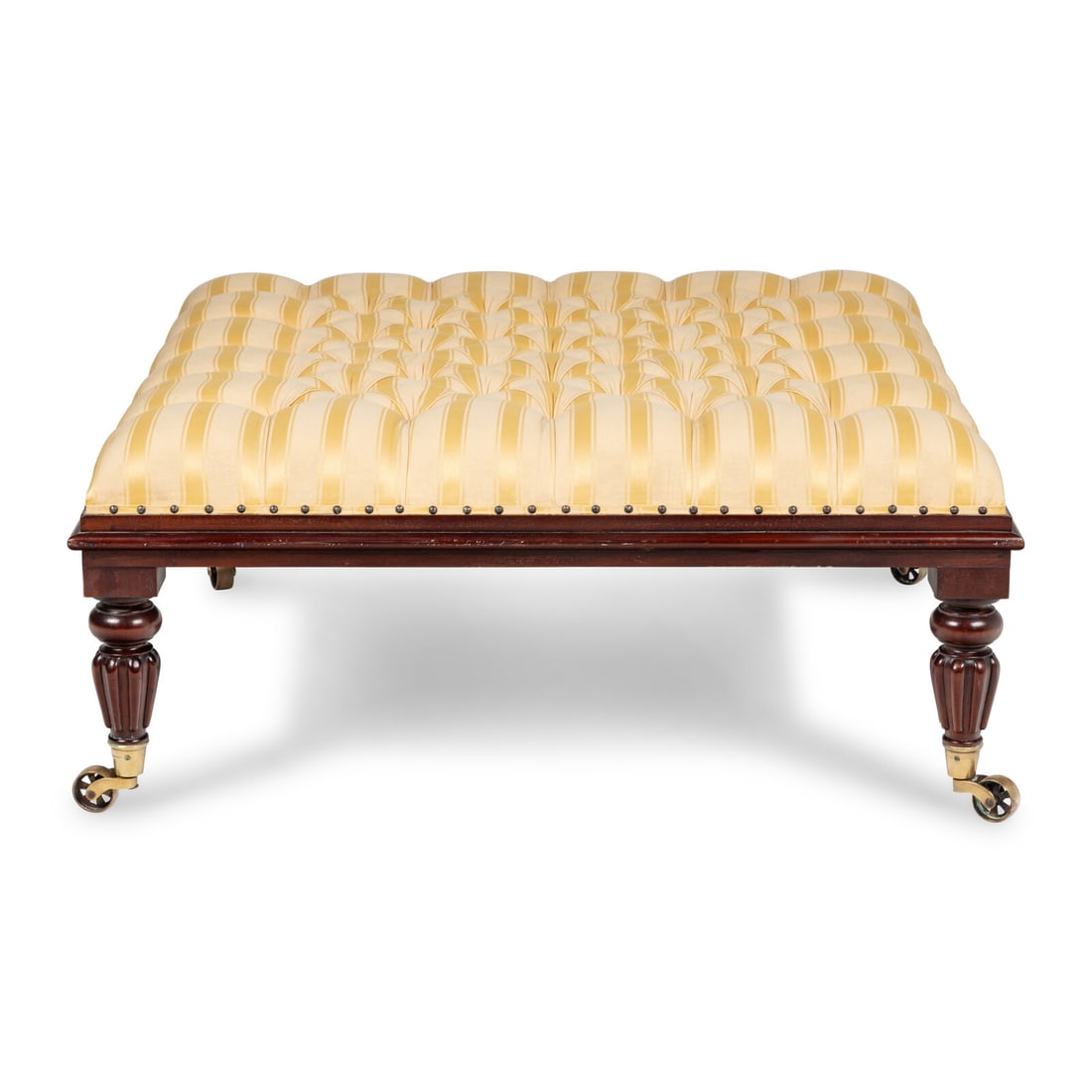 A Large William IV Style Button-Tufted Ottoman: A Large William IV Style Button-Tufted Ottoman Height 17 x width 39 1/2 x depth 39 1/2 inches. Property from the Collection of Patricia and Michael Corbett, Kenilworth, Illinois This lot is located in