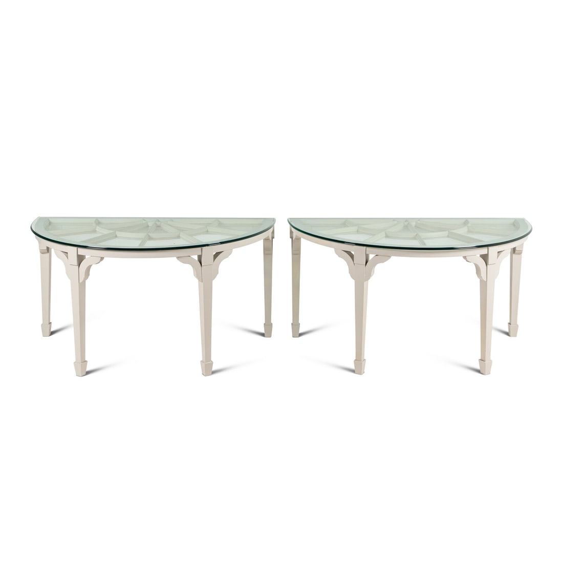 A Pair of Custom White-Painted Glass-Top Console Tables (1 of 3)