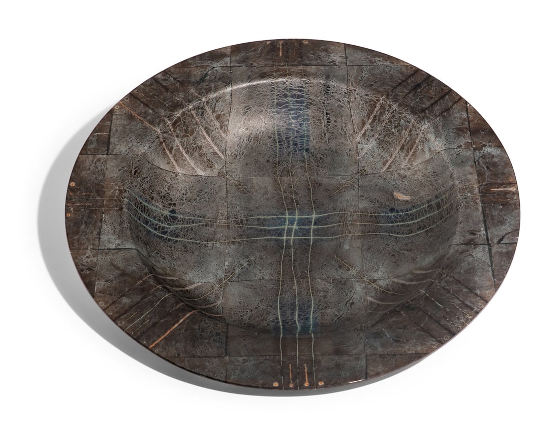 Sara McDonald (British, 20th/21st Century) Untitled (Charger), 1992: Sara McDonald (British, 20th/21st Century) Untitled (Charger), 1992 laminated glass with metal infusions no apparent signature 19 1/2 dia x 2 1/8 h inches. Property from the Collection of Norman R. Th