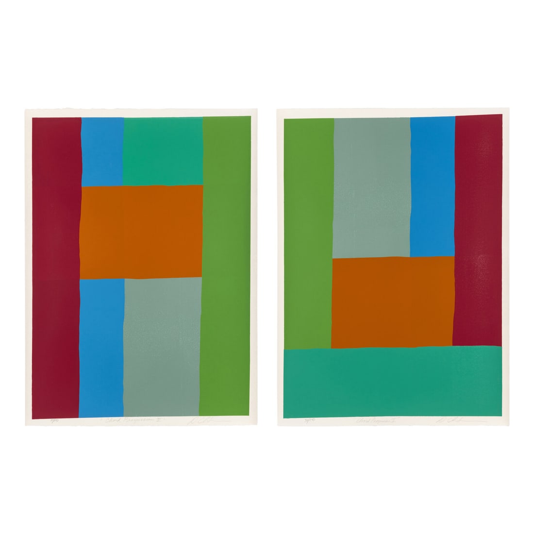 Dan Christensen (American, 1942ñ2007) Chord Progression I and II (a pair of prints): Dan Christensen (American, 1942ñ2007) Chord Progression I and II (a pair of prints) screenprints each signed and numbered out of 150 in pencil 43 x 30 inches. Deaccessioned from the Boca Raton Mu