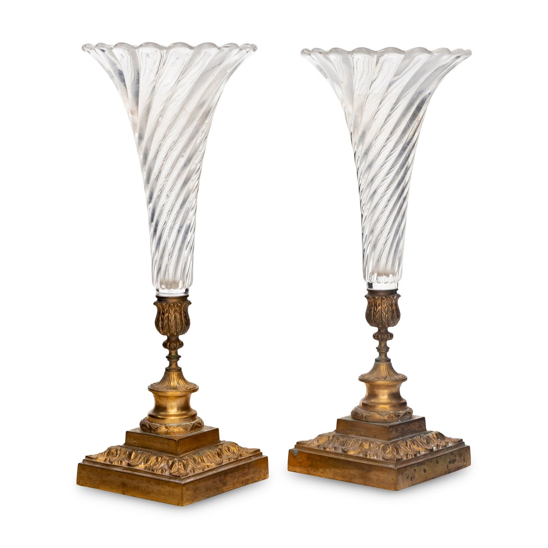 A Pair of French Gilt Bronze and Molded Glass Trumpet Vases (1 of 2)