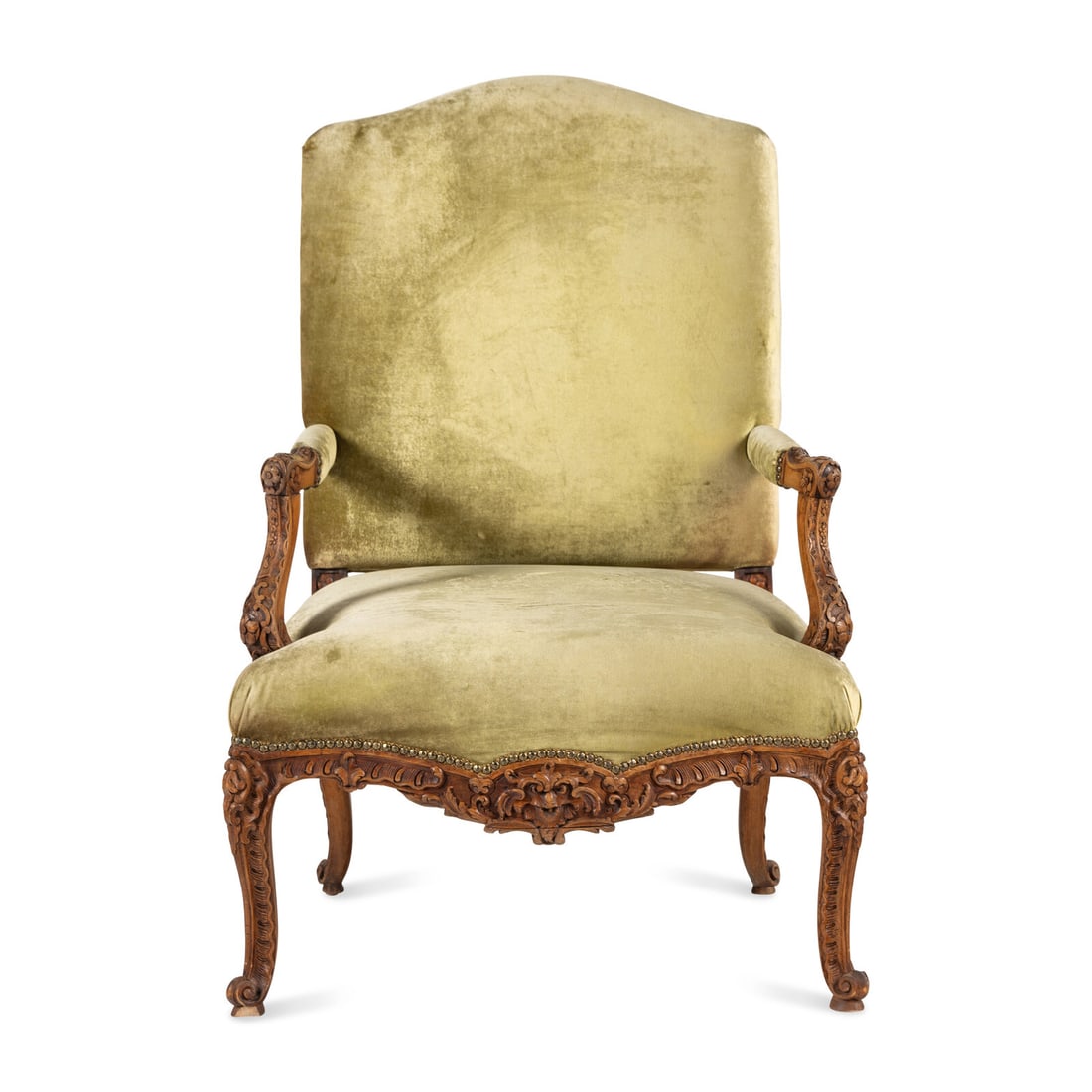 A Louis XV Style Carved Walnut Fauteuil: A Louis XV Style Carved Walnut Fauteuil 20th Century Height 43 x width 27 x depth 31 inches. Property of a California Collector This lot is located in Chicago.