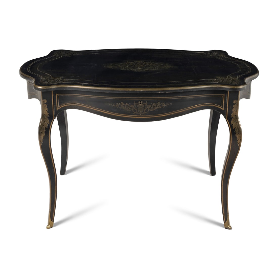 A Napoleon III Brass-Inlaid Ebonized Table (1 of 1)