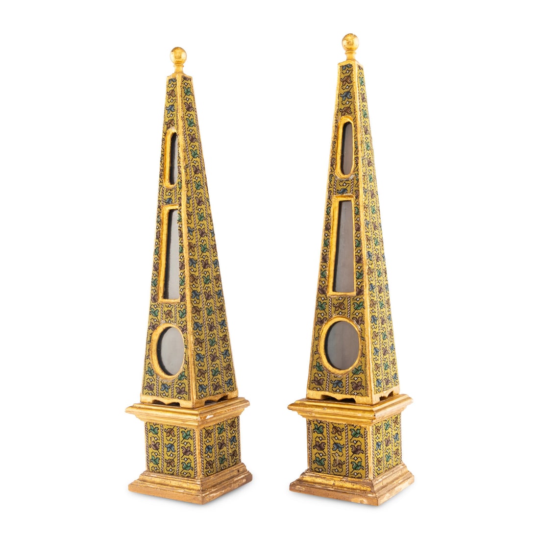 A Pair of Continental Beadwork and Giltwood Obelisks (1 of 2)
