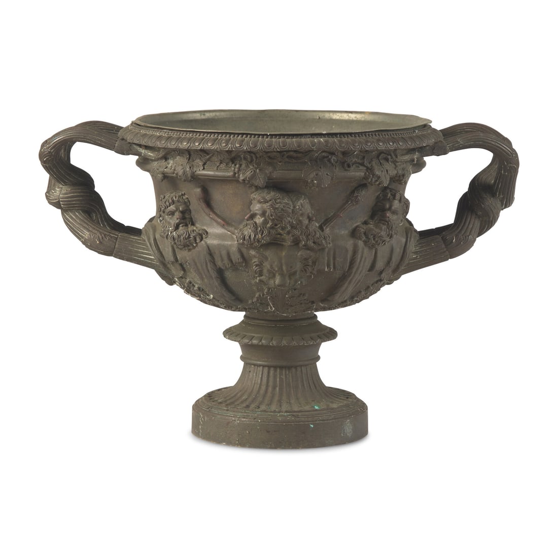 A Grand Tour Bronze Model of the Warwick Vase: A Grand Tour Bronze Model of the Warwick Vase Late 19th Century fitted with metal liner. Height 11 1/2 x width 17 x depth 11 1/2 inches. This lot is located in Philadelphia. Provenance The Collection 