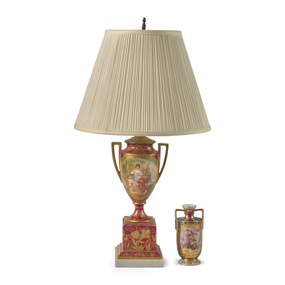 Two Vienna Style Porcelain Vases, One Mounted as a Lamp (1 of 2)