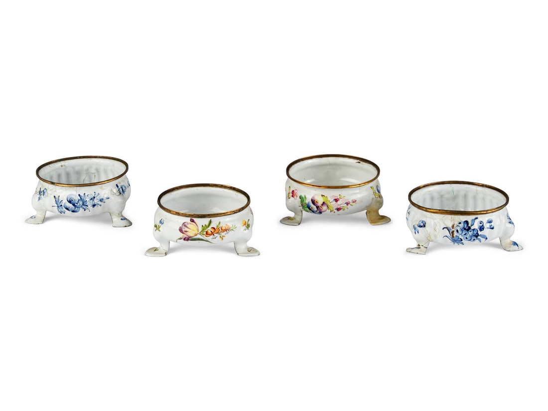 Two Pairs of Staffordshire Enamel Salt Cellars (1 of 2)