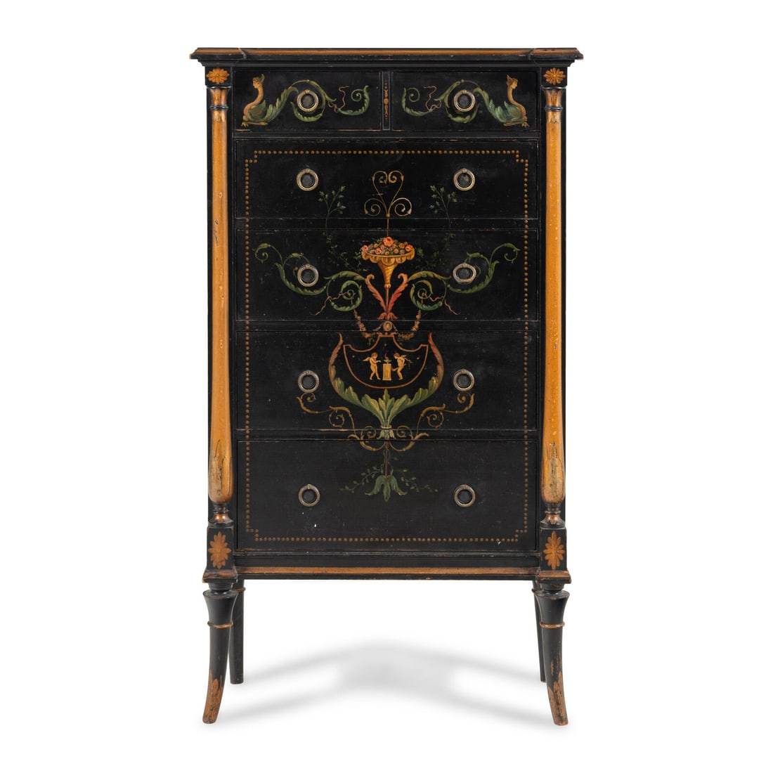 An Regency Style Polychrome Painted Chest of Drawers (1 of 2)