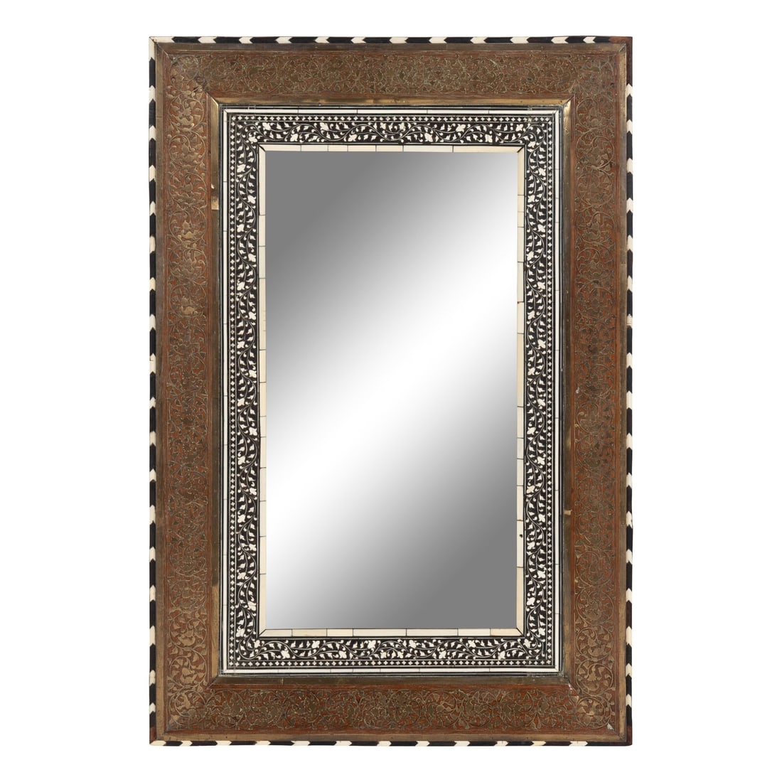 An Anglo-Indian Cut Brass and Bone Inlaid Hardwood Mirror (1 of 2)