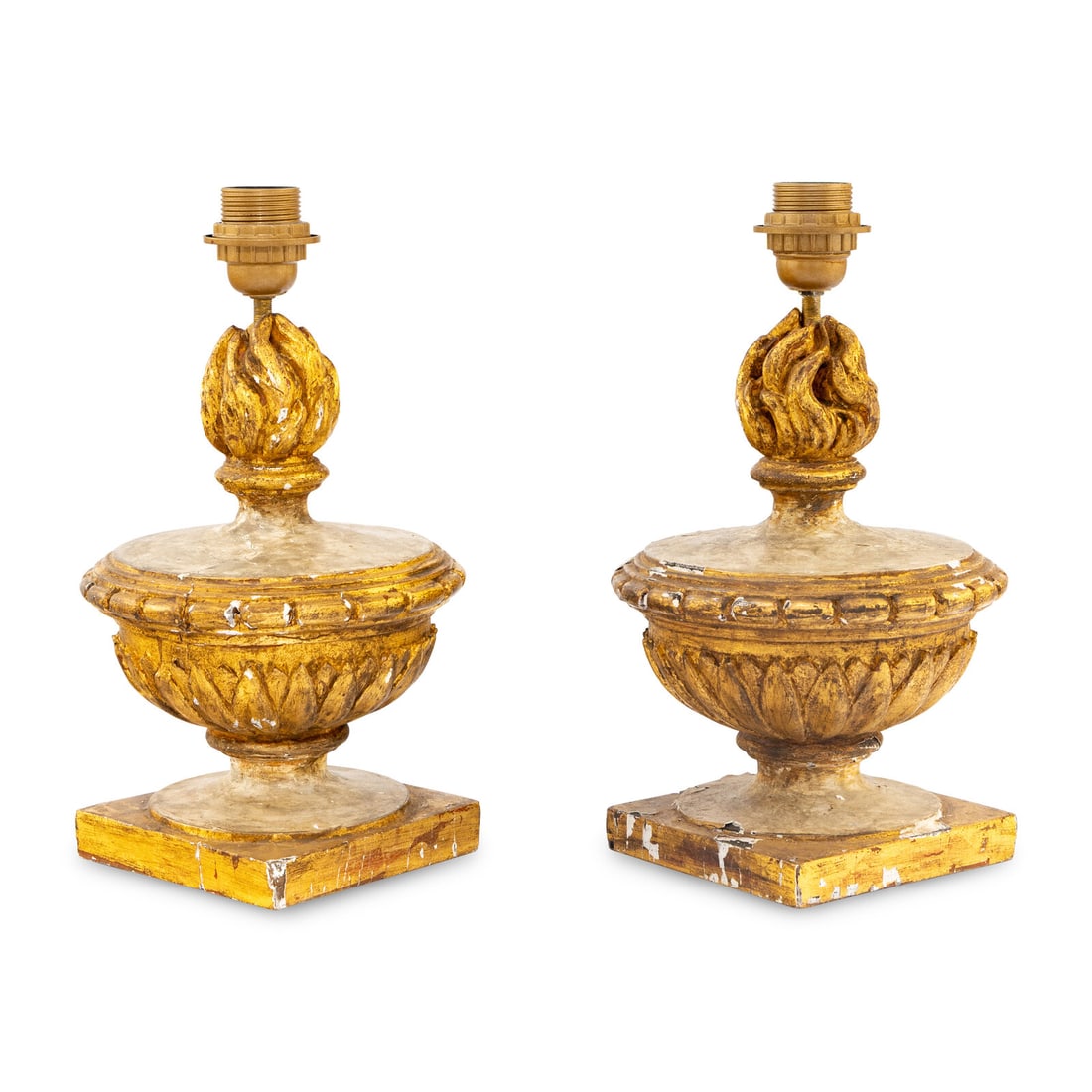 A Pair of Neoclassical Painted and Parcel-Gilt Wood Flaming Urn Finials (1 of 2)