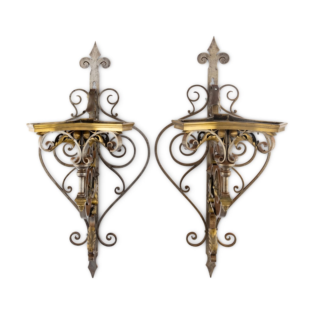 A Pair of Brass and Steel Wall Brackets (1 of 2)