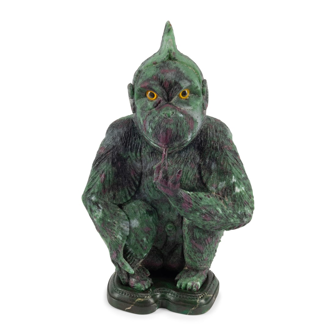 A Carved Ruby Zoisite Figure of a Seated Monkey (1 of 3)