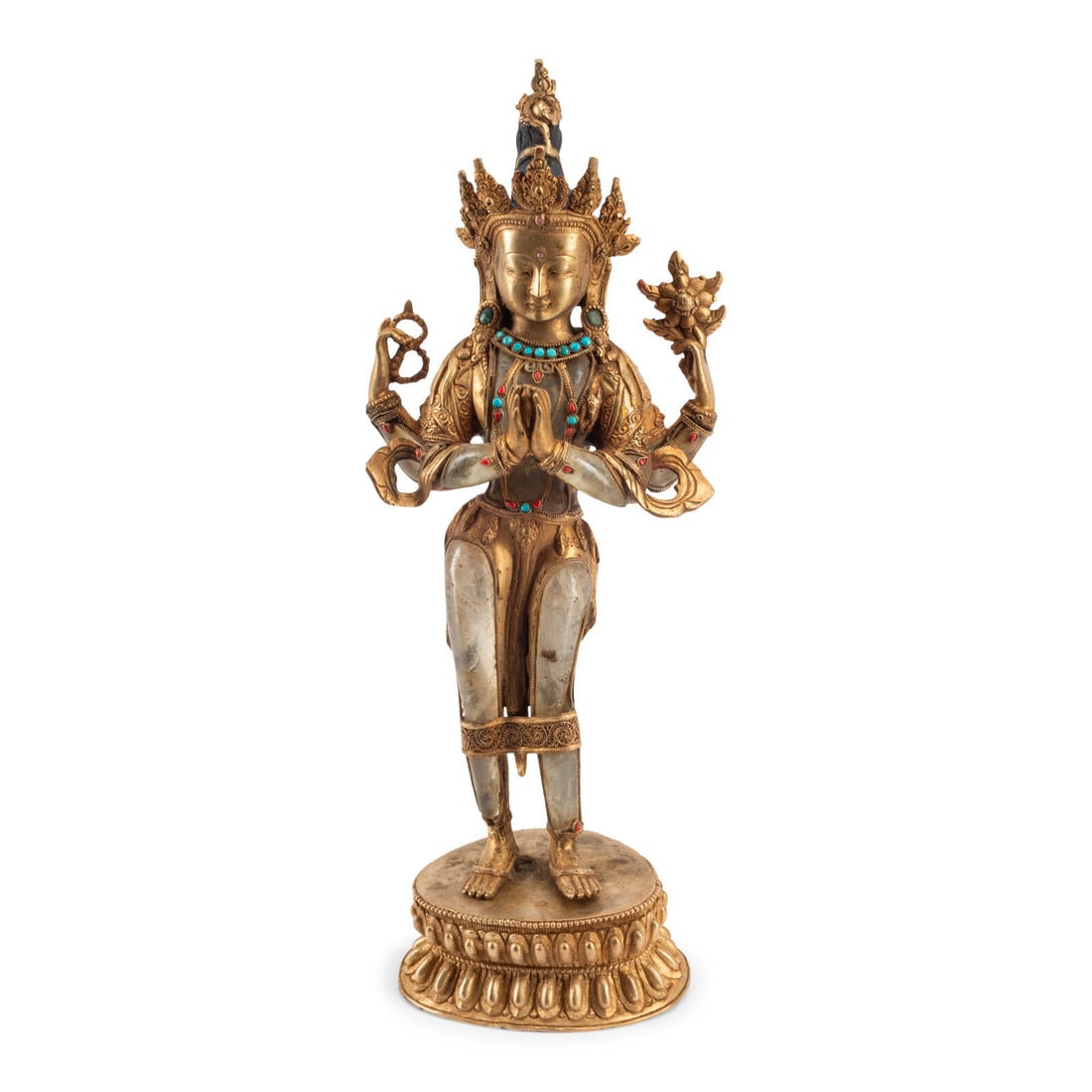 A Gilt Bronze, Rock Crystal and Jewel-Inset Figure of a Standing Deity (1 of 3)