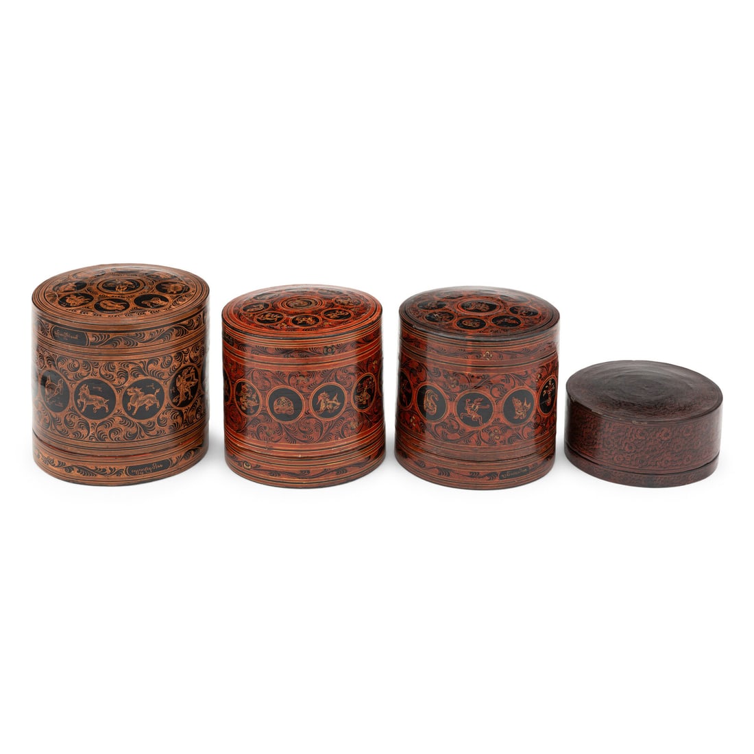Four Burmese Lacquer Boxes (1 of 2)