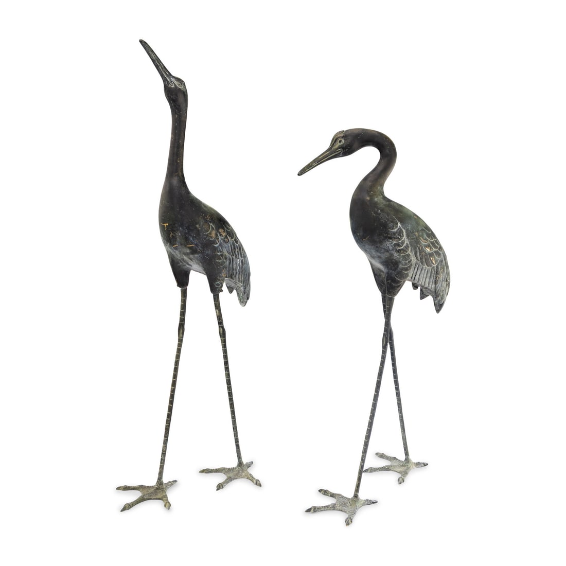 A Pair of Japanese Mixed-Metal Models of Cranes: A Pair of Japanese Mixed-Metal Models of Cranes 20th Century Heights 34 1/2 and 40 1/2 inches. Property of a California Collector This lot is located in Chicago. Provenance Property from the Estate of
