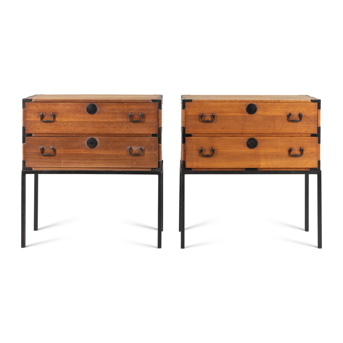 A Pair of Japanese or Korean Metal Mounted Tansu Cabinets on Stands (1 of 2)