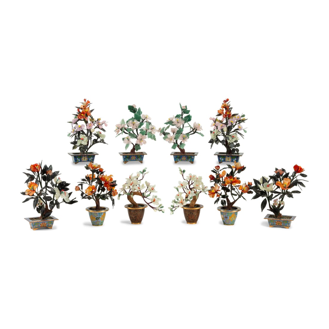 Five Pairs of Chinese Hardstone and CloisonnÈ Models of Trees (1 of 3)