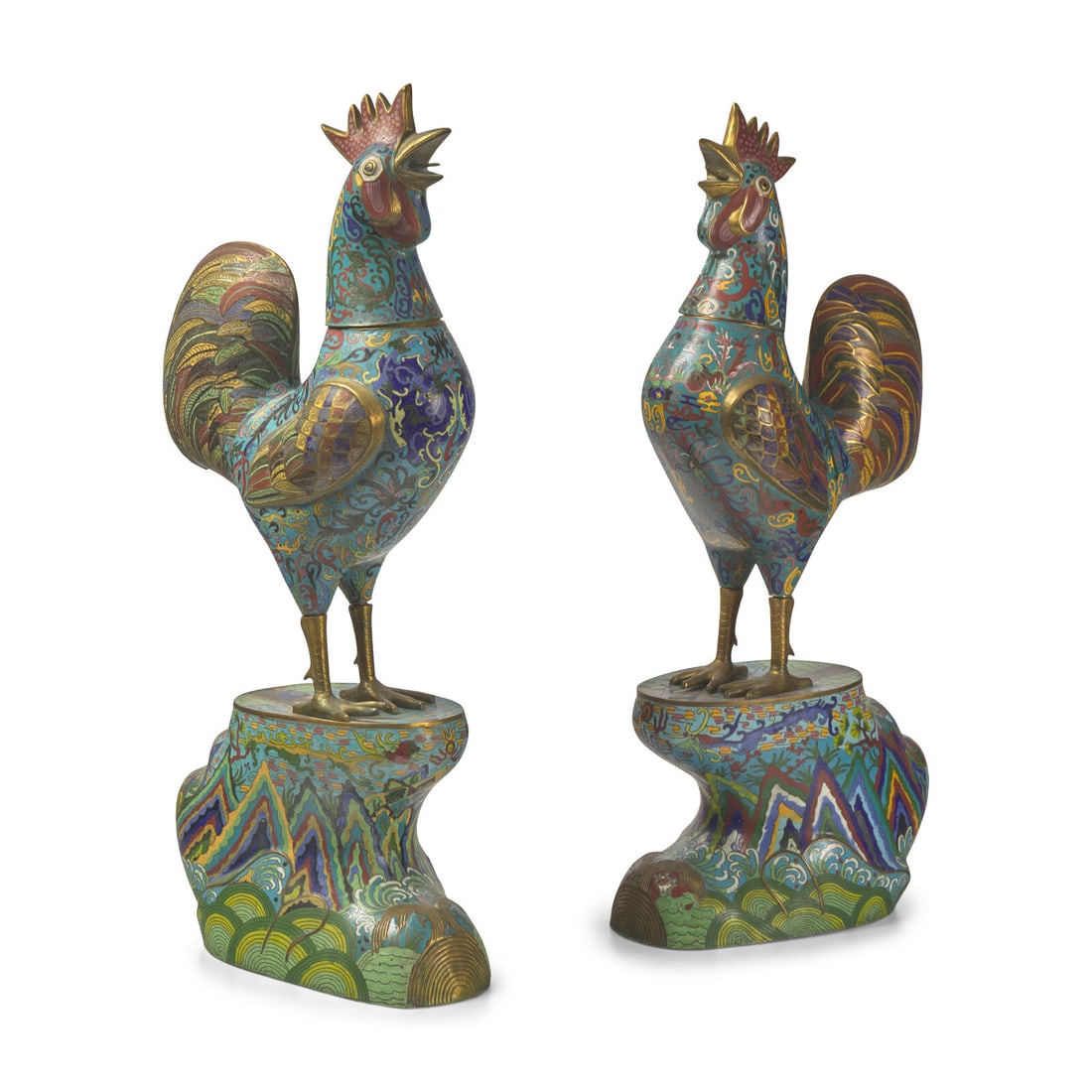 A Pair of Large Chinese CloisonnÈ Roosters (1 of 2)
