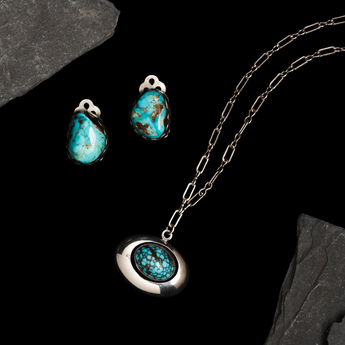 Frank Patania, Sr. (American, 1899-1964) Southwestern-style Sterling Silver and Turquoise Clip (1 of 2)