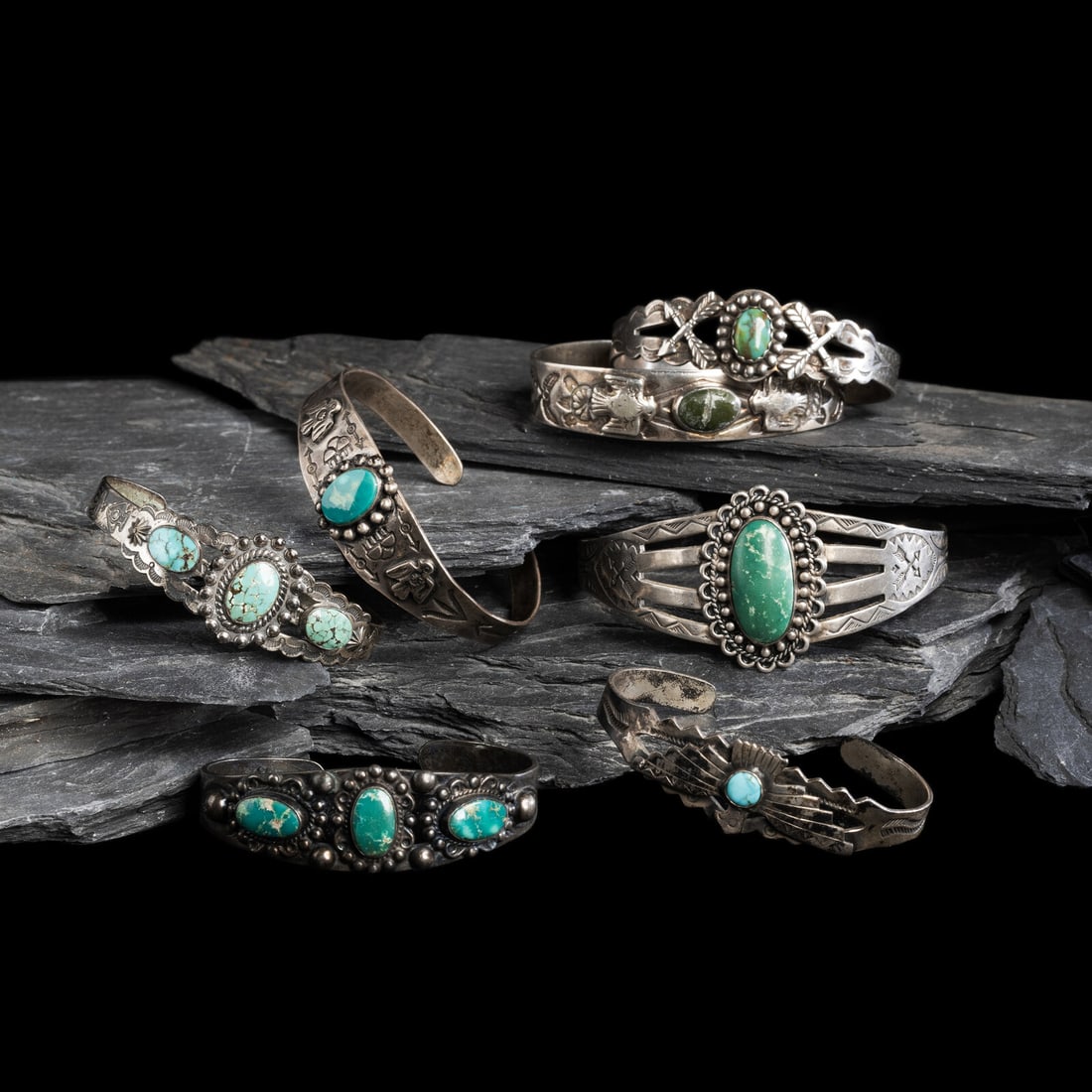 Navajo Silver and Turquoise Curio Cuff Bracelets (1 of 2)
