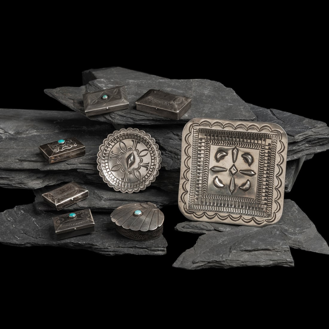 Navajo Silver Pill Boxes and Ash Trays (1 of 2)