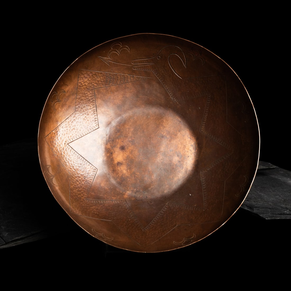 Awa Tsireh, Alfonso Roybal (San Ildefonso, 1898-1955) Copper Bowl, with Avanyu (1 of 3)