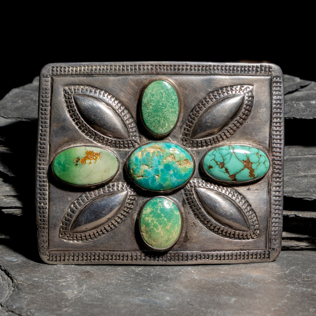 Repurposed Belt Buckle from Early Navajo Ingot and Turquoise Ketoh Concha (1 of 2)