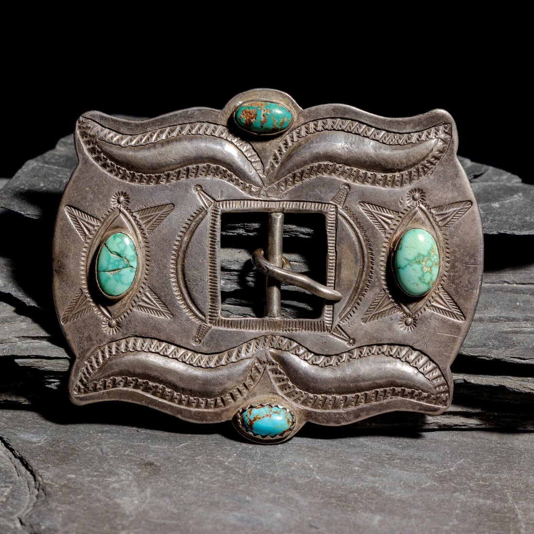 Navajo Silver and Turquoise Belt Buckle, from a Third Phase Concha Belt (1 of 2)